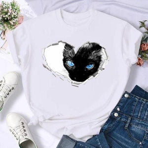 Women Print Cat Lovely Pet Animal Cute T Shirt Fashion Summer Female Casual Top Short Sleeve Tshirts Cartoon Graphic Tee T-Shirt