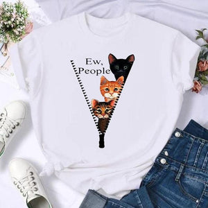 Women Print Cat Lovely Pet Animal Cute T Shirt Fashion Summer Female Casual Top Short Sleeve Tshirts Cartoon Graphic Tee T-Shirt