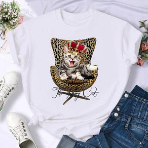 Women Print Cat Lovely Pet Animal Cute T Shirt Fashion Summer Female Casual Top Short Sleeve Tshirts Cartoon Graphic Tee T-Shirt