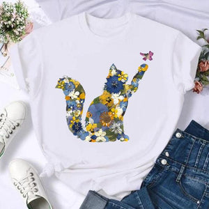 Women Print Cat Lovely Pet Animal Cute T Shirt Fashion Summer Female Casual Top Short Sleeve Tshirts Cartoon Graphic Tee T-Shirt