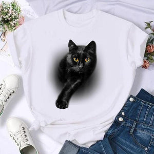 Women Print Cat Lovely Pet Animal Cute T Shirt Fashion Summer Female Casual Top Short Sleeve Tshirts Cartoon Graphic Tee T-Shirt