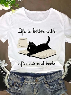 Women Short Sleeve Cat Funny Animal 90s O-neck Fashion Clothing Clothes Graphic T Shirt Cartoon Summer Tee T-shirt Female Top