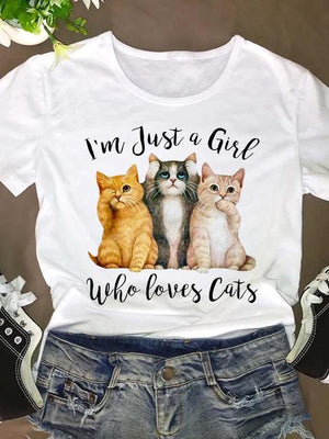 Women Short Sleeve Cat Funny Animal 90s O-neck Fashion Clothing Clothes Graphic T Shirt Cartoon Summer Tee T-shirt Female Top