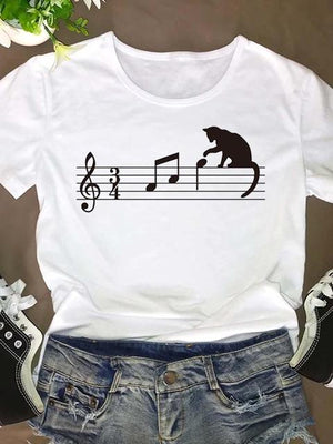 Women Short Sleeve Cat Funny Animal 90s O-neck Fashion Clothing Clothes Graphic T Shirt Cartoon Summer Tee T-shirt Female Top