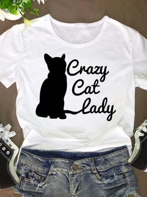 Women Short Sleeve Cat Funny Animal 90s O-neck Fashion Clothing Clothes Graphic T Shirt Cartoon Summer Tee T-shirt Female Top