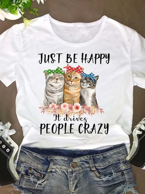 Women Short Sleeve Cat Funny Animal 90s O-neck Fashion Clothing Clothes Graphic T Shirt Cartoon Summer Tee T-shirt Female Top