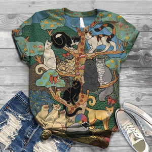 2022 New Harajuku Women Summer Short Sleeve Digital 3D Cat Print O Neck Top T Shirt Women T Shirt Mujer Camisetas