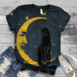 2022 New Harajuku Women Summer Short Sleeve Digital 3D Cat Print O Neck Top T Shirt Women T Shirt Mujer Camisetas