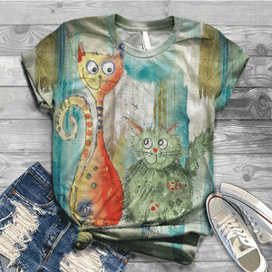 2022 New Harajuku Women Summer Short Sleeve Digital 3D Cat Print O Neck Top T Shirt Women T Shirt Mujer Camisetas