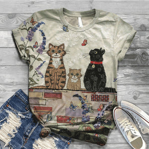 2022 New Harajuku Women Summer Short Sleeve Digital 3D Cat Print O Neck Top T Shirt Women T Shirt Mujer Camisetas