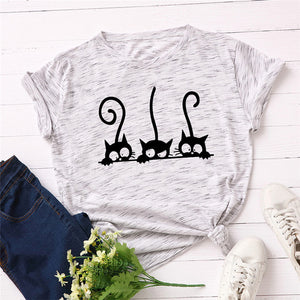 Kawaii Summer TShirt Cute Cat Print T Shirt 100%Cotton Female T-Shirt O Neck Short Sleeve Tees Women Clothes Pink Tops