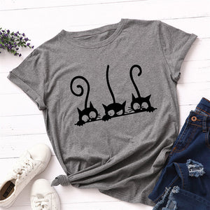 Kawaii Summer TShirt Cute Cat Print T Shirt 100%Cotton Female T-Shirt O Neck Short Sleeve Tees Women Clothes Pink Tops