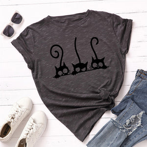 Kawaii Summer TShirt Cute Cat Print T Shirt 100%Cotton Female T-Shirt O Neck Short Sleeve Tees Women Clothes Pink Tops