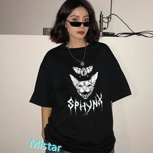 Death Metal Sphynx Cat T-Shirt Women Metal Harajuku Gothic TShirt female summer Aesthetic tshirt Hipster tops Graphic Tee shirt