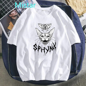 Death Metal Sphynx Cat T-Shirt Women Metal Harajuku Gothic TShirt female summer Aesthetic tshirt Hipster tops Graphic Tee shirt