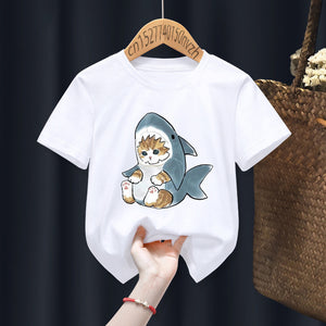 Cat Shark Funny Cute Print Casual Print Funny Boy Girl T-shirts Kid Children Manga Gift Present Black Harajuku Clothe