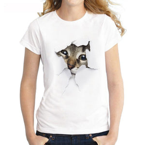S-3XL 2022 Women 3D Cat Print White Soft Casual Lady T-Shirt Summer Short Sleeve Animal Round Neck Cheap Clothes Top Femme
