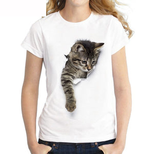 S-3XL 2022 Women 3D Cat Print White Soft Casual Lady T-Shirt Summer Short Sleeve Animal Round Neck Cheap Clothes Top Femme