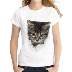 S-3XL 2022 Women 3D Cat Print White Soft Casual Lady T-Shirt Summer Short Sleeve Animal Round Neck Cheap Clothes Top Femme