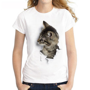 S-3XL 2022 Women 3D Cat Print White Soft Casual Lady T-Shirt Summer Short Sleeve Animal Round Neck Cheap Clothes Top Femme