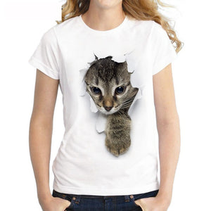 S-3XL 2022 Women 3D Cat Print White Soft Casual Lady T-Shirt Summer Short Sleeve Animal Round Neck Cheap Clothes Top Femme
