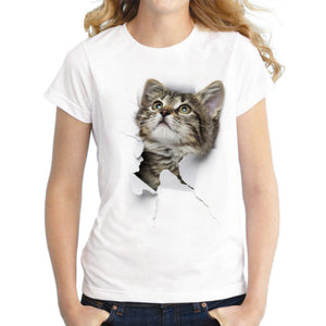 S-3XL 2022 Women 3D Cat Print White Soft Casual Lady T-Shirt Summer Short Sleeve Animal Round Neck Cheap Clothes Top Femme