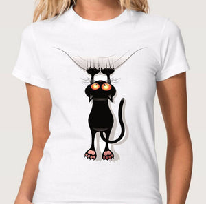 S-3XL 2022 Women 3D Cat Print White Soft Casual Lady T-Shirt Summer Short Sleeve Animal Round Neck Cheap Clothes Top Femme