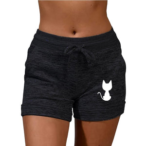 Woman Slim Shorts Cat Print Pattern Low Waist Drawstring Beach Wear  Elastic Seamless Fitness Leggings Push Up Training Shorts
