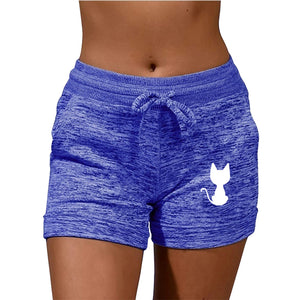 Woman Slim Shorts Cat Print Pattern Low Waist Drawstring Beach Wear  Elastic Seamless Fitness Leggings Push Up Training Shorts