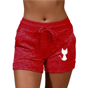 Woman Slim Shorts Cat Print Pattern Low Waist Drawstring Beach Wear  Elastic Seamless Fitness Leggings Push Up Training Shorts