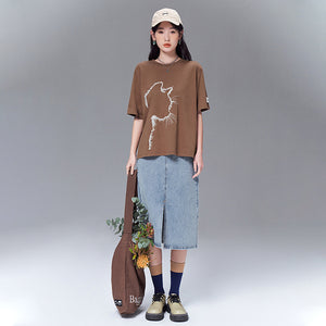 Toyouth Women T-shirts 2022 Summer Short Sleeve O Neck Loose Tees Original Design Cat Print 100% Cotton Casual Basic Tops