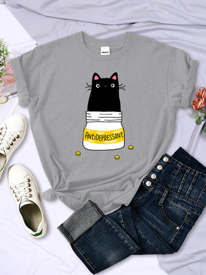 Fur Antidepressant Cat Printed T Shirts Women Sweat Brand Tee Clothes Loose Casual Clothing Pattern Breathable T Shirt Women&#39;s