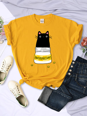 Fur Antidepressant Cat Printed T Shirts Women Sweat Brand Tee Clothes Loose Casual Clothing Pattern Breathable T Shirt Women&#39;s