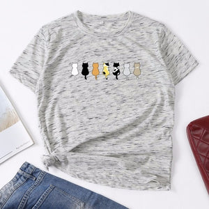 Cotton Summer Women T Shirt S-5XL Versatile Cute Cats Print Short Sleeve Ladies Basic Tees Top Casual O-Neck Female Woman TShirt