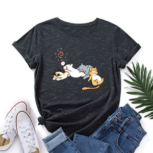 Sleeping Cats Shirt for Women Cute Cat Pet Animals T-Shirts Animal Graphic Tee Female Summer 100% Cotton Short Sleeve Tees Tops