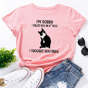 I&#39;m Sorry I Called You Cat Animal Pet Graphic Tee Tops Women Short Sleeve Crewneck Summer Cotton T-Shirts Female Clothes Shirt