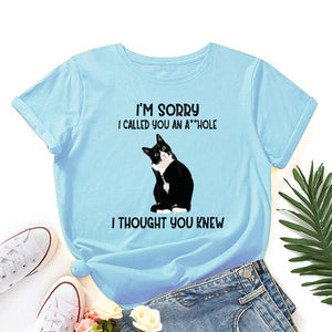 I&#39;m Sorry I Called You Cat Animal Pet Graphic Tee Tops Women Short Sleeve Crewneck Summer Cotton T-Shirts Female Clothes Shirt