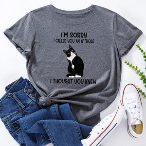 I&#39;m Sorry I Called You Cat Animal Pet Graphic Tee Tops Women Short Sleeve Crewneck Summer Cotton T-Shirts Female Clothes Shirt