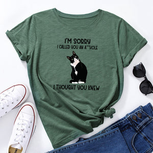I&#39;m Sorry I Called You Cat Animal Pet Graphic Tee Tops Women Short Sleeve Crewneck Summer Cotton T-Shirts Female Clothes Shirt