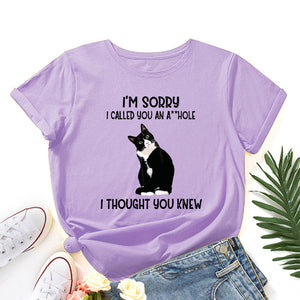 I&#39;m Sorry I Called You Cat Animal Pet Graphic Tee Tops Women Short Sleeve Crewneck Summer Cotton T-Shirts Female Clothes Shirt