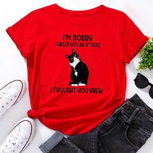 I&#39;m Sorry I Called You Cat Animal Pet Graphic Tee Tops Women Short Sleeve Crewneck Summer Cotton T-Shirts Female Clothes Shirt