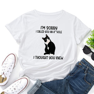 I&#39;m Sorry I Called You Cat Animal Pet Graphic Tee Tops Women Short Sleeve Crewneck Summer Cotton T-Shirts Female Clothes Shirt