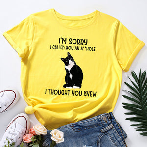 I&#39;m Sorry I Called You Cat Animal Pet Graphic Tee Tops Women Short Sleeve Crewneck Summer Cotton T-Shirts Female Clothes Shirt