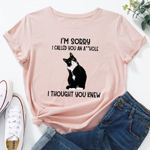 I&#39;m Sorry I Called You Cat Animal Pet Graphic Tee Tops Women Short Sleeve Crewneck Summer Cotton T-Shirts Female Clothes Shirt