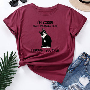 I&#39;m Sorry I Called You Cat Animal Pet Graphic Tee Tops Women Short Sleeve Crewneck Summer Cotton T-Shirts Female Clothes Shirt