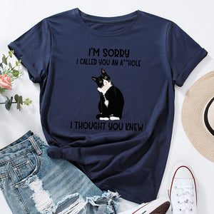 I&#39;m Sorry I Called You Cat Animal Pet Graphic Tee Tops Women Short Sleeve Crewneck Summer Cotton T-Shirts Female Clothes Shirt