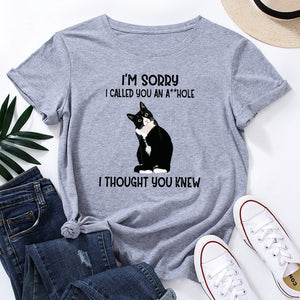 I&#39;m Sorry I Called You Cat Animal Pet Graphic Tee Tops Women Short Sleeve Crewneck Summer Cotton T-Shirts Female Clothes Shirt