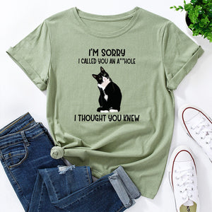 I&#39;m Sorry I Called You Cat Animal Pet Graphic Tee Tops Women Short Sleeve Crewneck Summer Cotton T-Shirts Female Clothes Shirt