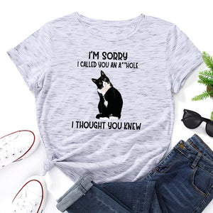 I&#39;m Sorry I Called You Cat Animal Pet Graphic Tee Tops Women Short Sleeve Crewneck Summer Cotton T-Shirts Female Clothes Shirt