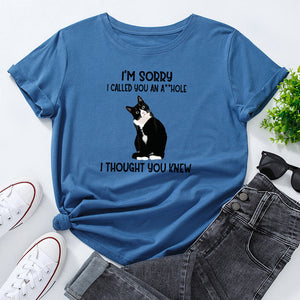 I&#39;m Sorry I Called You Cat Animal Pet Graphic Tee Tops Women Short Sleeve Crewneck Summer Cotton T-Shirts Female Clothes Shirt